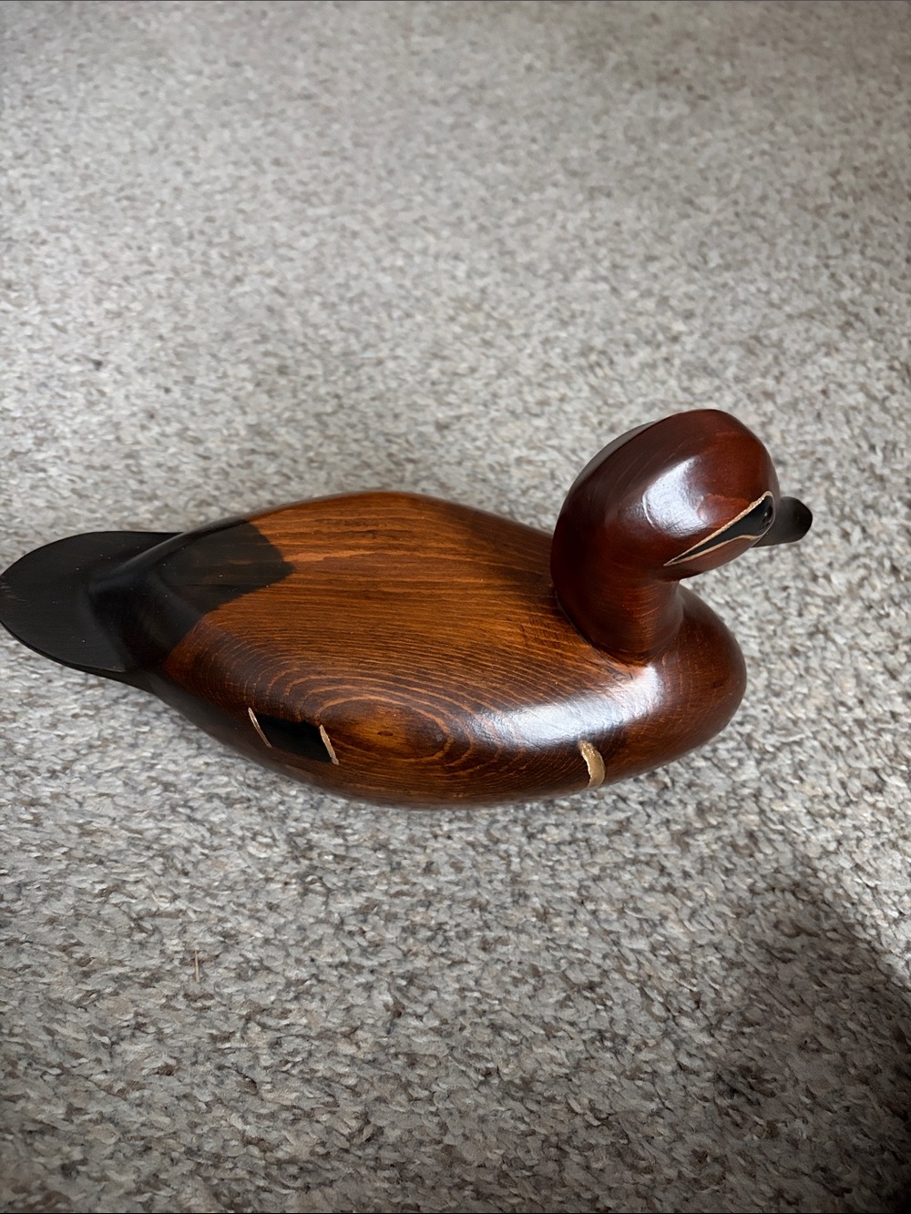 Wooden Duck Figurine in Brown and Black - Decorative Home Accent Wes Townsend